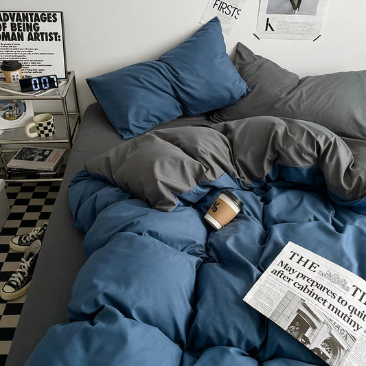 3-piece double color duvet cover + pillowcase, bedding set, soft and breathable bedroom or guest room (without core)