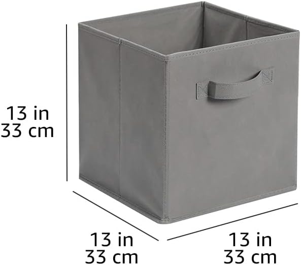 Amazon Basics Collapsible Fabric Storage Cube Bins Organizer with Handles for Organization and Organizing Solution, 13"x13"x13", Beige, 6-Pack