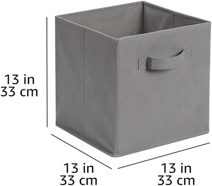 Amazon Basics Collapsible Fabric Storage Cube Bins Organizer with Handles for Organization and Organizing Solution, 13"x13"x13", Beige, 6-Pack