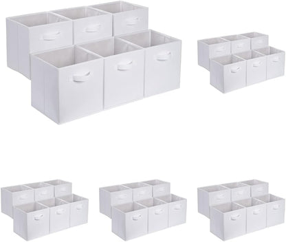 Amazon Basics Collapsible Fabric Storage Cube Bins Organizer with Handles for Organization and Organizing Solution, 13"x13"x13", Beige, 6-Pack