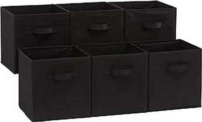 Amazon Basics Collapsible Fabric Storage Cube Bins Organizer with Handles for Organization and Organizing Solution, 13"x13"x13", Beige, 6-Pack