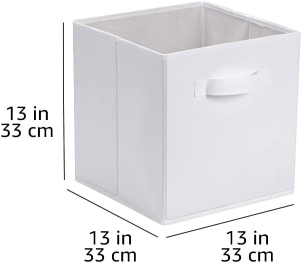 Amazon Basics Collapsible Fabric Storage Cube Bins Organizer with Handles for Organization and Organizing Solution, 13"x13"x13", Beige, 6-Pack
