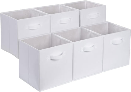 Amazon Basics Collapsible Fabric Storage Cube Bins Organizer with Handles for Organization and Organizing Solution, 13"x13"x13", Beige, 6-Pack