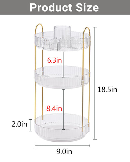 Asayuee 360 Rotating Makeup Organizer for Vanity,2 Tier Large Capacity Skincare Organizers,Bathroom Counter Organizer, Spinning Perfume Organizer & Vanity Organizer (Green-2 Tier)