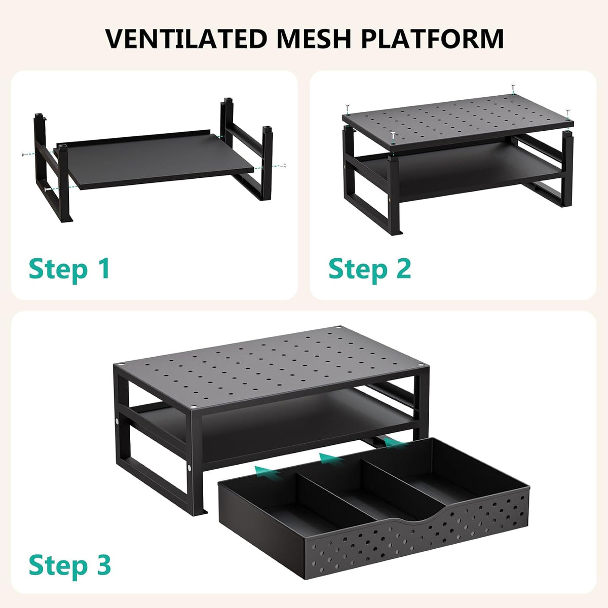 WALI Desk File Organizer, 4 Tier Desktop Paper Letter Tray Organizer with Drawer and 2 Pen Holders, Office Desk Accessories & Workspace Organizers for Office, Home Supplies(DO005DH-B), 1 Pack, Black