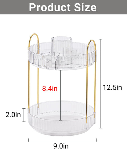Asayuee 360 Rotating Makeup Organizer for Vanity,2 Tier Large Capacity Skincare Organizers,Bathroom Counter Organizer, Spinning Perfume Organizer & Vanity Organizer (Green-2 Tier)