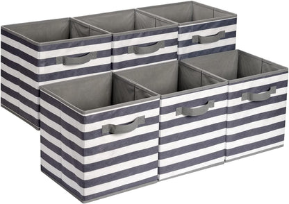 Amazon Basics Collapsible Fabric Storage Cube Bins Organizer with Handles for Organization and Organizing Solution, 13"x13"x13", Beige, 6-Pack