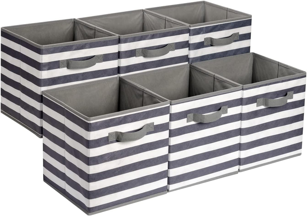 Amazon Basics Collapsible Fabric Storage Cube Bins Organizer with Handles for Organization and Organizing Solution, 13"x13"x13", Beige, 6-Pack