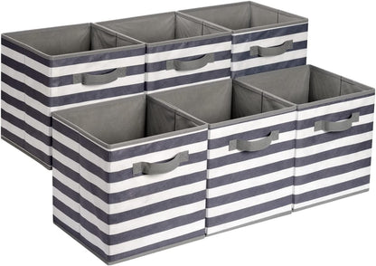 Amazon Basics Collapsible Fabric Storage Cube Bins Organizer with Handles for Organization and Organizing Solution, 13"x13"x13", Beige, 6-Pack