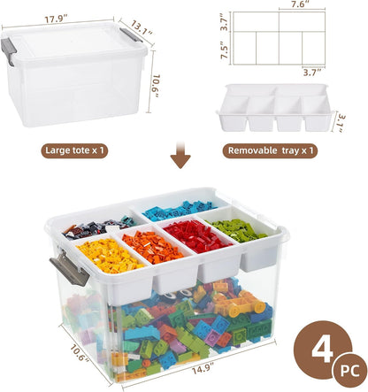 Citylife 17QT Clear Craft Organizers and Storage Box with Removable Tray