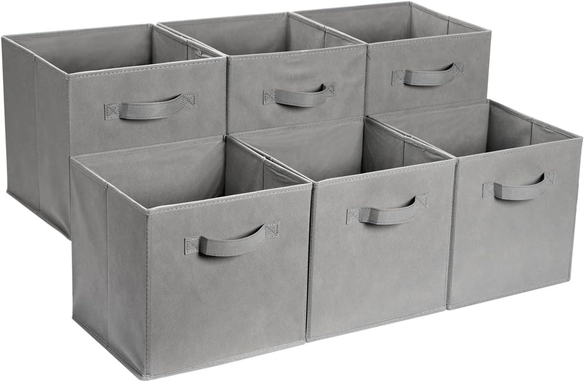Amazon Basics Collapsible Fabric Storage Cube Bins Organizer with Handles for Organization and Organizing Solution, 13"x13"x13", Beige, 6-Pack