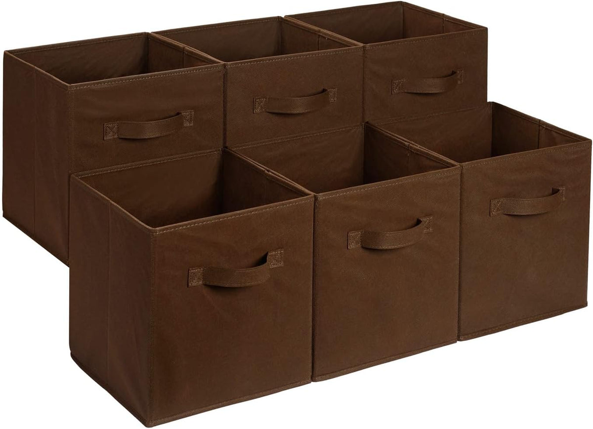 Amazon Basics Collapsible Fabric Storage Cube Bins Organizer with Handles for Organization and Organizing Solution, 13"x13"x13", Beige, 6-Pack