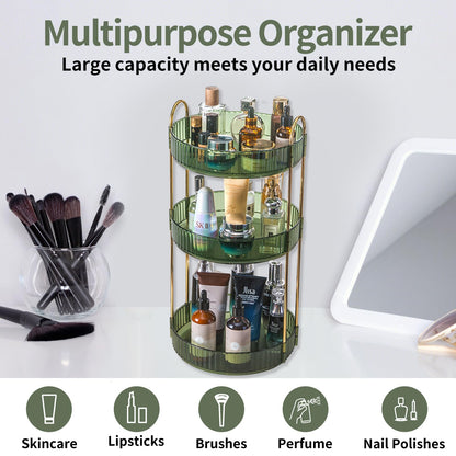 Asayuee 360 Rotating Makeup Organizer for Vanity,2 Tier Large Capacity Skincare Organizers,Bathroom Counter Organizer, Spinning Perfume Organizer & Vanity Organizer (Green-2 Tier)