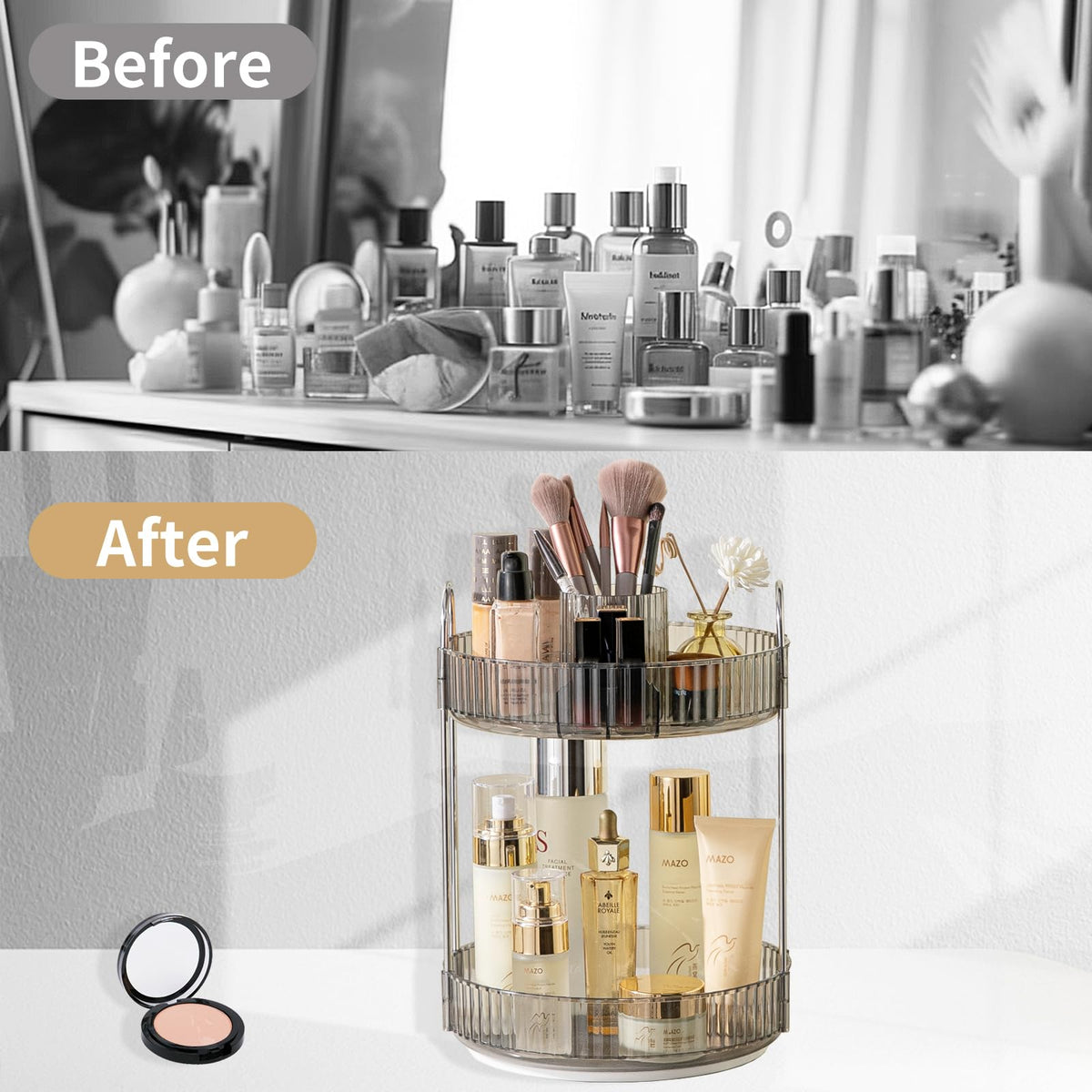 Asayuee 360 Rotating Makeup Organizer for Vanity,2 Tier Large Capacity Skincare Organizers,Bathroom Counter Organizer, Spinning Perfume Organizer & Vanity Organizer (Green-2 Tier)