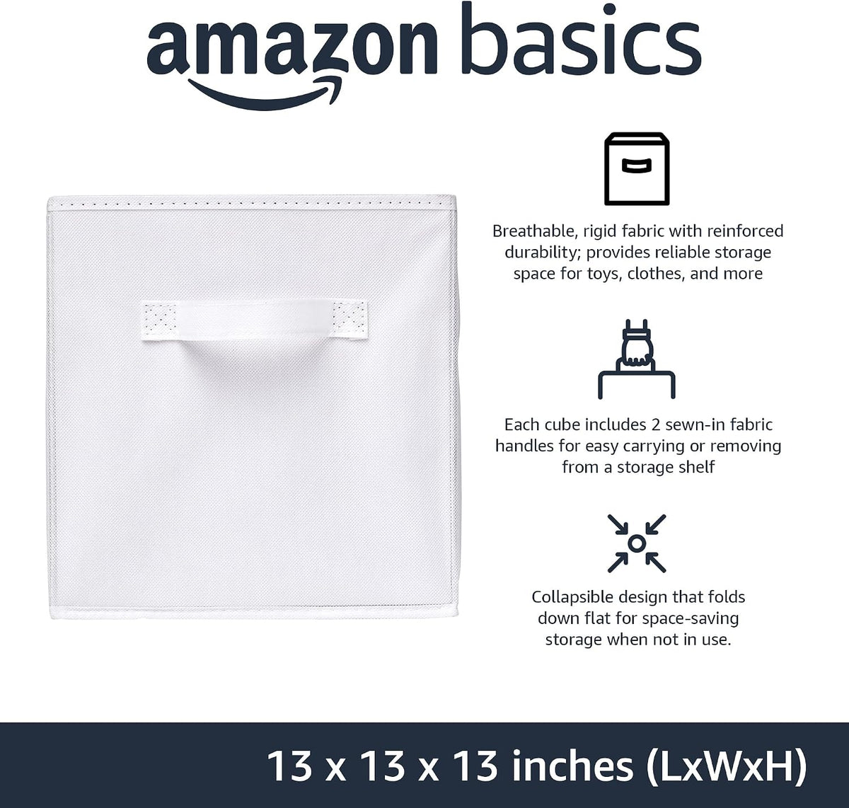 Amazon Basics Collapsible Fabric Storage Cube Bins Organizer with Handles for Organization and Organizing Solution, 13"x13"x13", Beige, 6-Pack