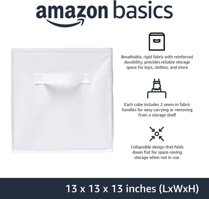 Amazon Basics Collapsible Fabric Storage Cube Bins Organizer with Handles for Organization and Organizing Solution, 13"x13"x13", Beige, 6-Pack