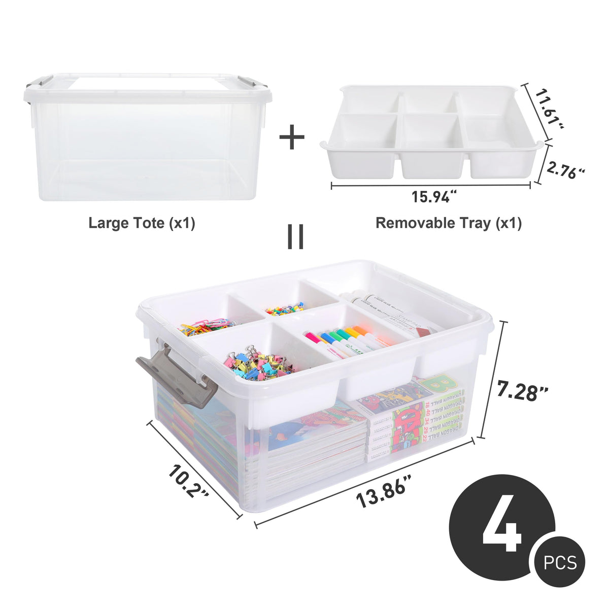 Citylife 17QT Clear Craft Organizers and Storage Box with Removable Tray