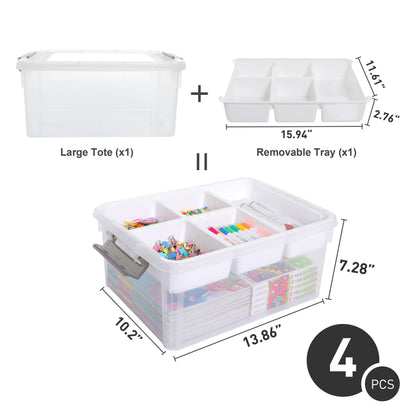 Citylife 17QT Clear Craft Organizers and Storage Box with Removable Tray