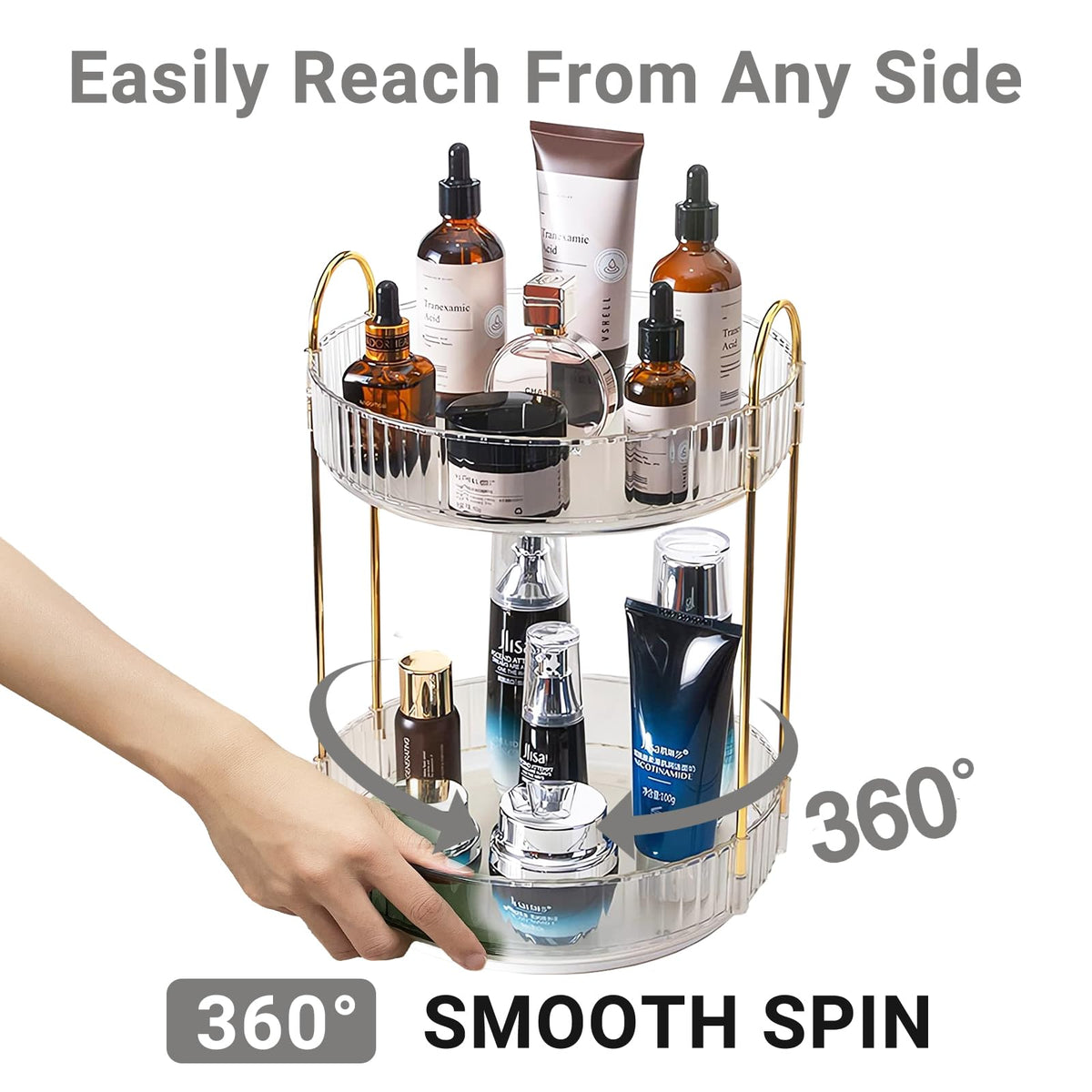 Asayuee 360 Rotating Makeup Organizer for Vanity,2 Tier Large Capacity Skincare Organizers,Bathroom Counter Organizer, Spinning Perfume Organizer & Vanity Organizer (Green-2 Tier)