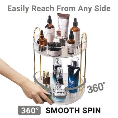 Asayuee 360 Rotating Makeup Organizer for Vanity,2 Tier Large Capacity Skincare Organizers,Bathroom Counter Organizer, Spinning Perfume Organizer & Vanity Organizer (Green-2 Tier)