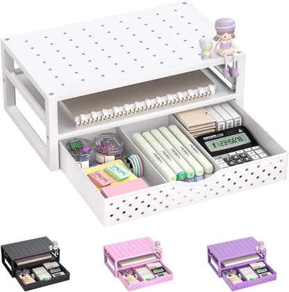 WALI Desk File Organizer, 4 Tier Desktop Paper Letter Tray Organizer with Drawer and 2 Pen Holders, Office Desk Accessories & Workspace Organizers for Office, Home Supplies(DO005DH-B), 1 Pack, Black