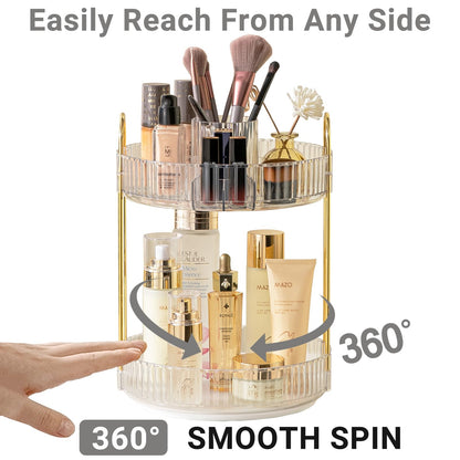 Asayuee 360 Rotating Makeup Organizer for Vanity,2 Tier Large Capacity Skincare Organizers,Bathroom Counter Organizer, Spinning Perfume Organizer & Vanity Organizer (Green-2 Tier)