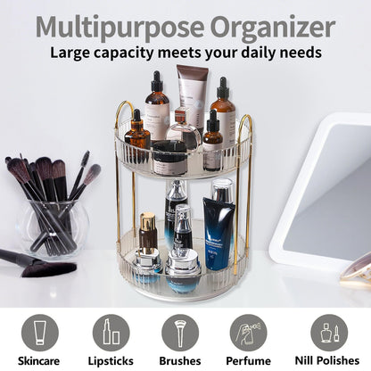 Asayuee 360 Rotating Makeup Organizer for Vanity,2 Tier Large Capacity Skincare Organizers,Bathroom Counter Organizer, Spinning Perfume Organizer & Vanity Organizer (Green-2 Tier)