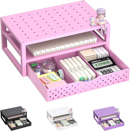 WALI Desk File Organizer, 4 Tier Desktop Paper Letter Tray Organizer with Drawer and 2 Pen Holders, Office Desk Accessories & Workspace Organizers for Office, Home Supplies(DO005DH-B), 1 Pack, Black