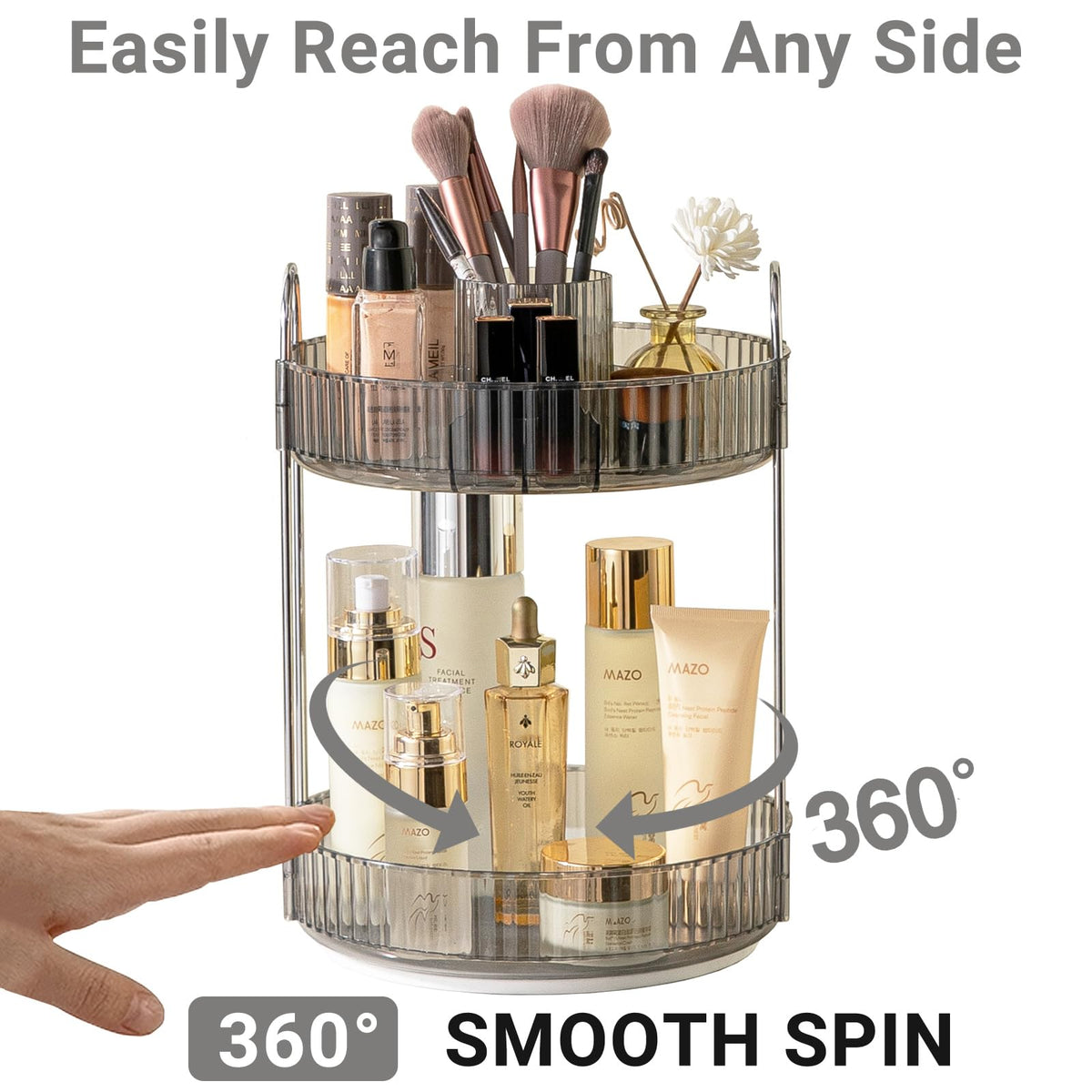 Asayuee 360 Rotating Makeup Organizer for Vanity,2 Tier Large Capacity Skincare Organizers,Bathroom Counter Organizer, Spinning Perfume Organizer & Vanity Organizer (Green-2 Tier)