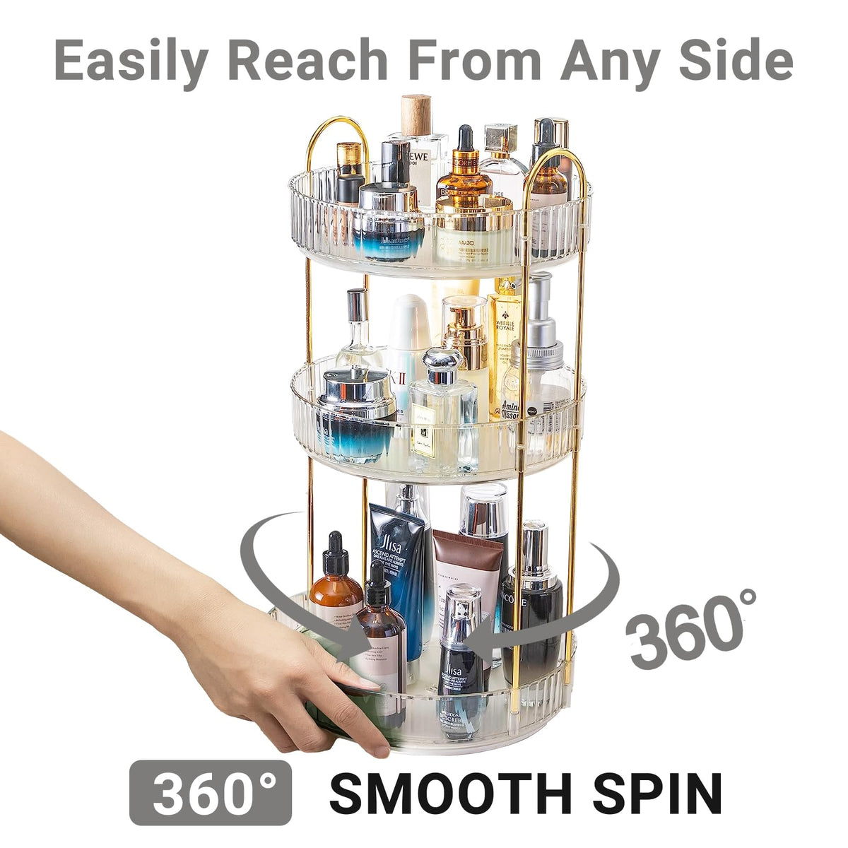 Asayuee 360 Rotating Makeup Organizer for Vanity,2 Tier Large Capacity Skincare Organizers,Bathroom Counter Organizer, Spinning Perfume Organizer & Vanity Organizer (Green-2 Tier)