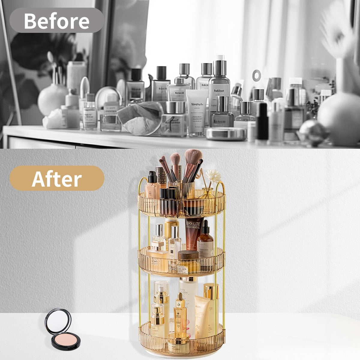 Asayuee 360 Rotating Makeup Organizer for Vanity,2 Tier Large Capacity Skincare Organizers,Bathroom Counter Organizer, Spinning Perfume Organizer & Vanity Organizer (Green-2 Tier)