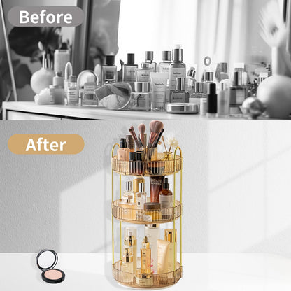 Asayuee 360 Rotating Makeup Organizer for Vanity,2 Tier Large Capacity Skincare Organizers,Bathroom Counter Organizer, Spinning Perfume Organizer & Vanity Organizer (Green-2 Tier)