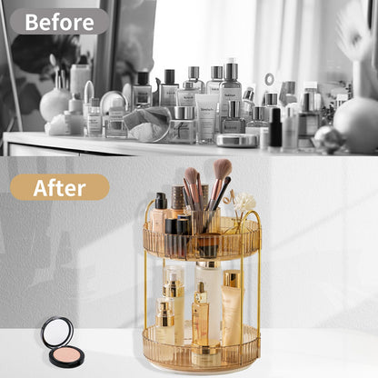 Asayuee 360 Rotating Makeup Organizer for Vanity,2 Tier Large Capacity Skincare Organizers,Bathroom Counter Organizer, Spinning Perfume Organizer & Vanity Organizer (Green-2 Tier)