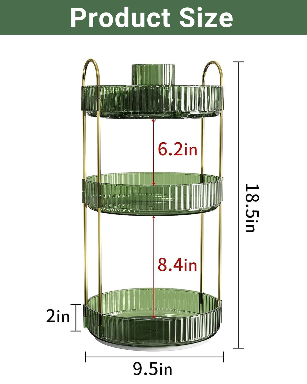 Asayuee 360 Rotating Makeup Organizer for Vanity,2 Tier Large Capacity Skincare Organizers,Bathroom Counter Organizer, Spinning Perfume Organizer & Vanity Organizer (Green-2 Tier)