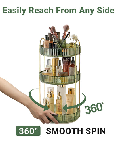 Asayuee 360 Rotating Makeup Organizer for Vanity,2 Tier Large Capacity Skincare Organizers,Bathroom Counter Organizer, Spinning Perfume Organizer & Vanity Organizer (Green-2 Tier)