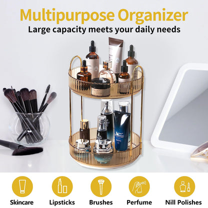 Asayuee 360 Rotating Makeup Organizer for Vanity,2 Tier Large Capacity Skincare Organizers,Bathroom Counter Organizer, Spinning Perfume Organizer & Vanity Organizer (Green-2 Tier)