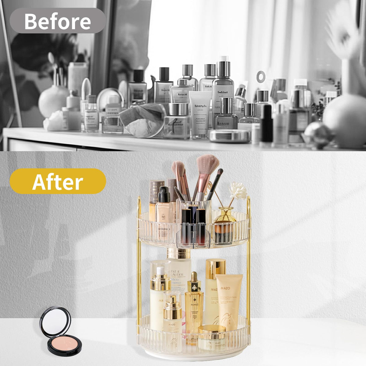 Asayuee 360 Rotating Makeup Organizer for Vanity,2 Tier Large Capacity Skincare Organizers,Bathroom Counter Organizer, Spinning Perfume Organizer & Vanity Organizer (Green-2 Tier)