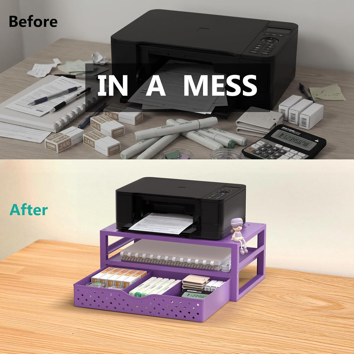 WALI Desk File Organizer, 4 Tier Desktop Paper Letter Tray Organizer with Drawer and 2 Pen Holders, Office Desk Accessories & Workspace Organizers for Office, Home Supplies(DO005DH-B), 1 Pack, Black