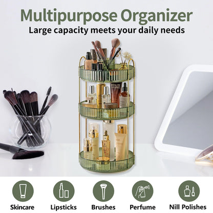 Asayuee 360 Rotating Makeup Organizer for Vanity,2 Tier Large Capacity Skincare Organizers,Bathroom Counter Organizer, Spinning Perfume Organizer & Vanity Organizer (Green-2 Tier)