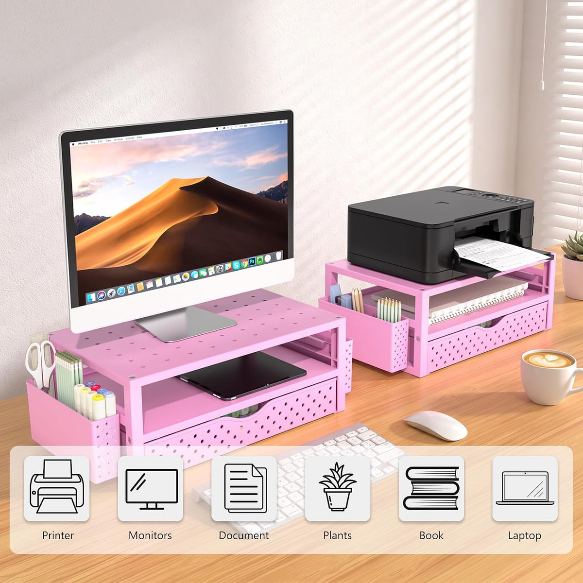 WALI Desk File Organizer, 4 Tier Desktop Paper Letter Tray Organizer with Drawer and 2 Pen Holders, Office Desk Accessories & Workspace Organizers for Office, Home Supplies(DO005DH-B), 1 Pack, Black