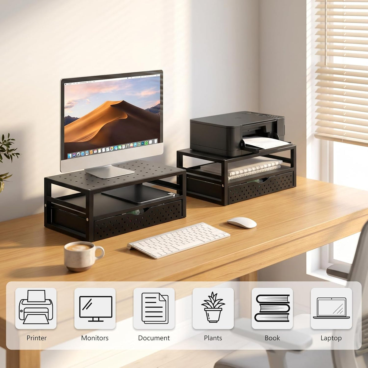 WALI Desk File Organizer, 4 Tier Desktop Paper Letter Tray Organizer with Drawer and 2 Pen Holders, Office Desk Accessories & Workspace Organizers for Office, Home Supplies(DO005DH-B), 1 Pack, Black