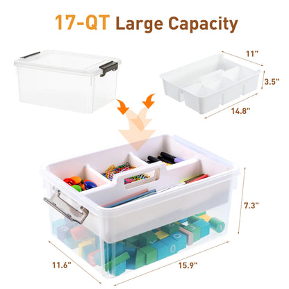 Citylife 17QT Clear Craft Organizers and Storage Box with Removable Tray