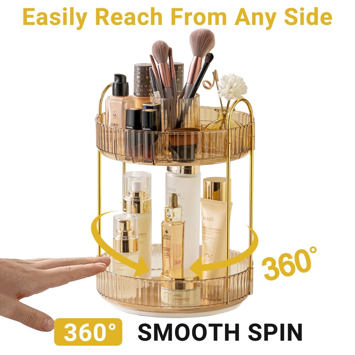 Asayuee 360 Rotating Makeup Organizer for Vanity,2 Tier Large Capacity Skincare Organizers,Bathroom Counter Organizer, Spinning Perfume Organizer & Vanity Organizer (Green-2 Tier)