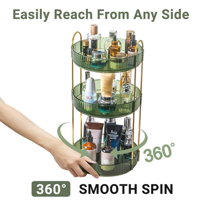Asayuee 360 Rotating Makeup Organizer for Vanity,2 Tier Large Capacity Skincare Organizers,Bathroom Counter Organizer, Spinning Perfume Organizer & Vanity Organizer (Green-2 Tier)