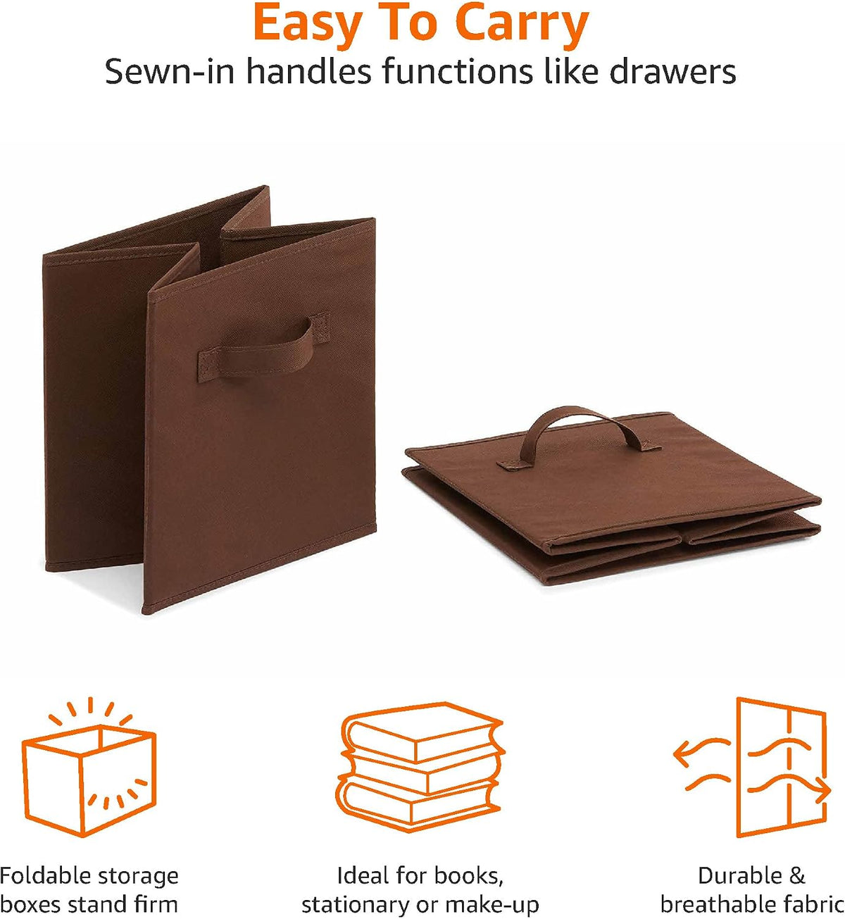 Amazon Basics Collapsible Fabric Storage Cube Bins Organizer with Handles for Organization and Organizing Solution, 13"x13"x13", Beige, 6-Pack