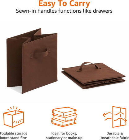 Amazon Basics Collapsible Fabric Storage Cube Bins Organizer with Handles for Organization and Organizing Solution, 13"x13"x13", Beige, 6-Pack