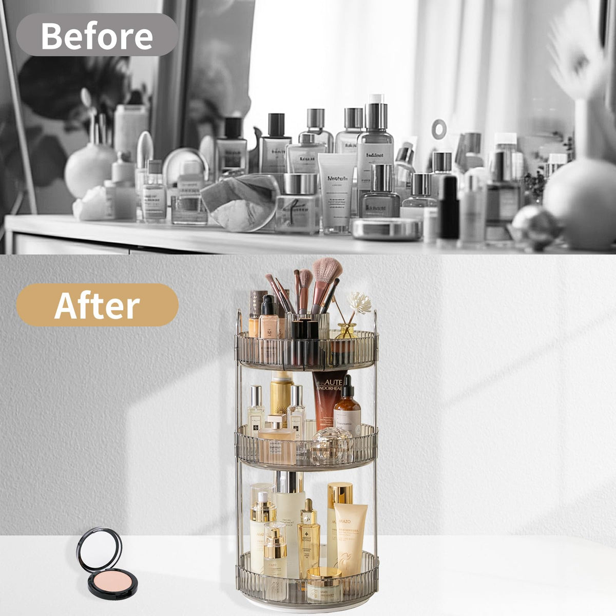 Asayuee 360 Rotating Makeup Organizer for Vanity,2 Tier Large Capacity Skincare Organizers,Bathroom Counter Organizer, Spinning Perfume Organizer & Vanity Organizer (Green-2 Tier)
