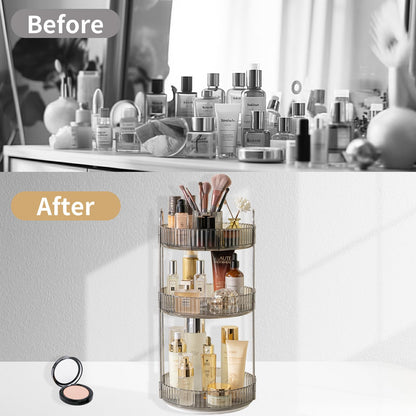 Asayuee 360 Rotating Makeup Organizer for Vanity,2 Tier Large Capacity Skincare Organizers,Bathroom Counter Organizer, Spinning Perfume Organizer & Vanity Organizer (Green-2 Tier)