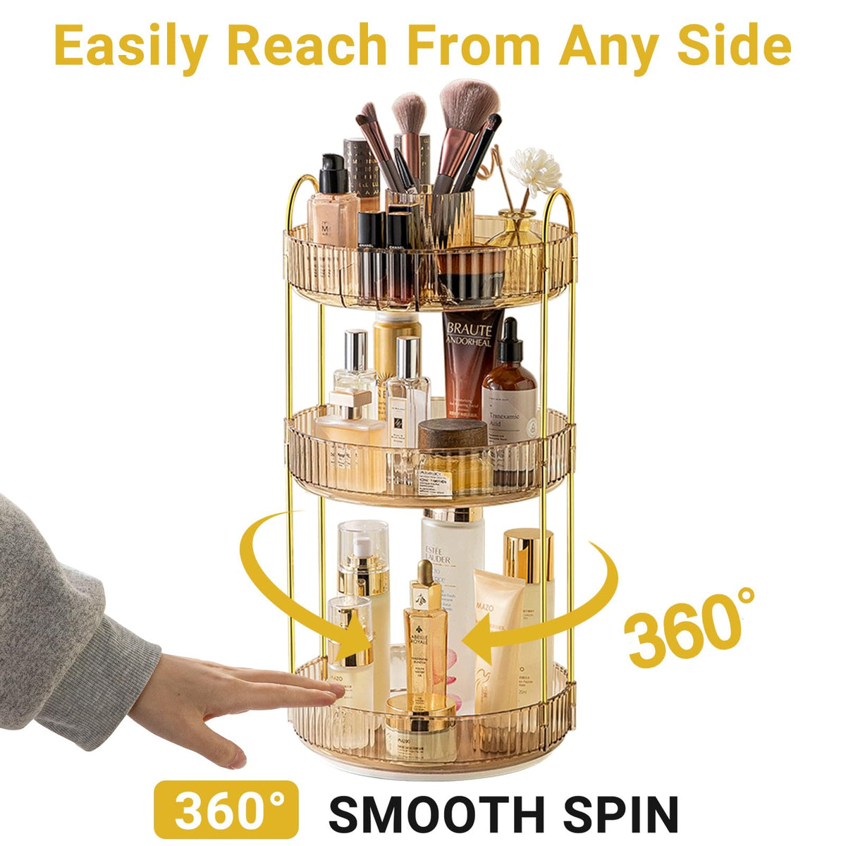 Asayuee 360 Rotating Makeup Organizer for Vanity,2 Tier Large Capacity Skincare Organizers,Bathroom Counter Organizer, Spinning Perfume Organizer & Vanity Organizer (Green-2 Tier)