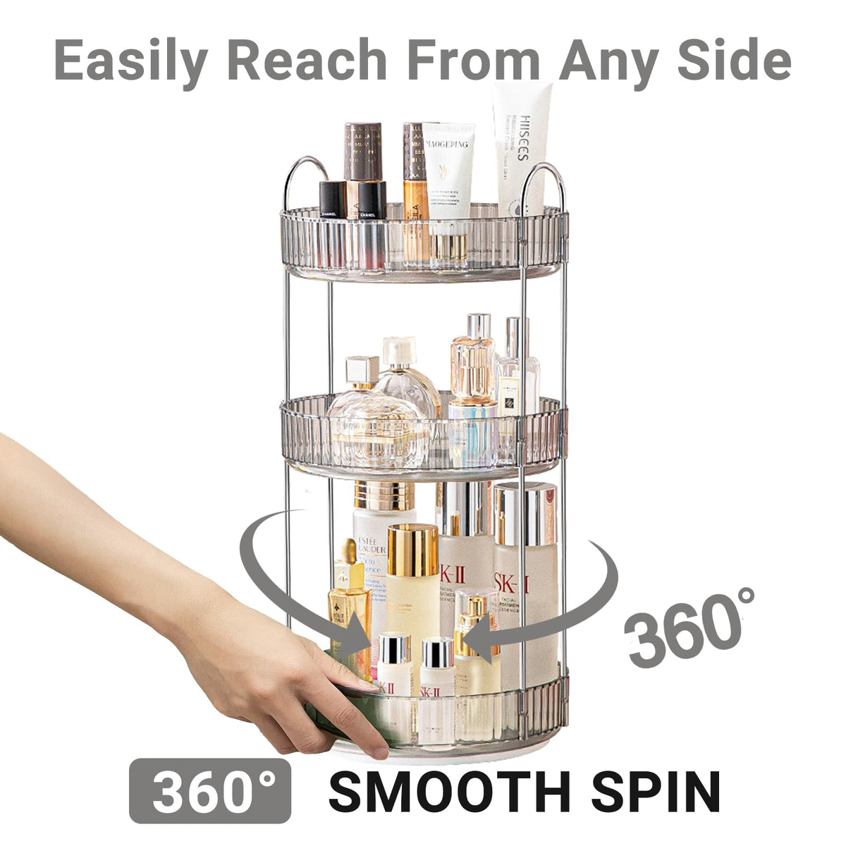 Asayuee 360 Rotating Makeup Organizer for Vanity,2 Tier Large Capacity Skincare Organizers,Bathroom Counter Organizer, Spinning Perfume Organizer & Vanity Organizer (Green-2 Tier)